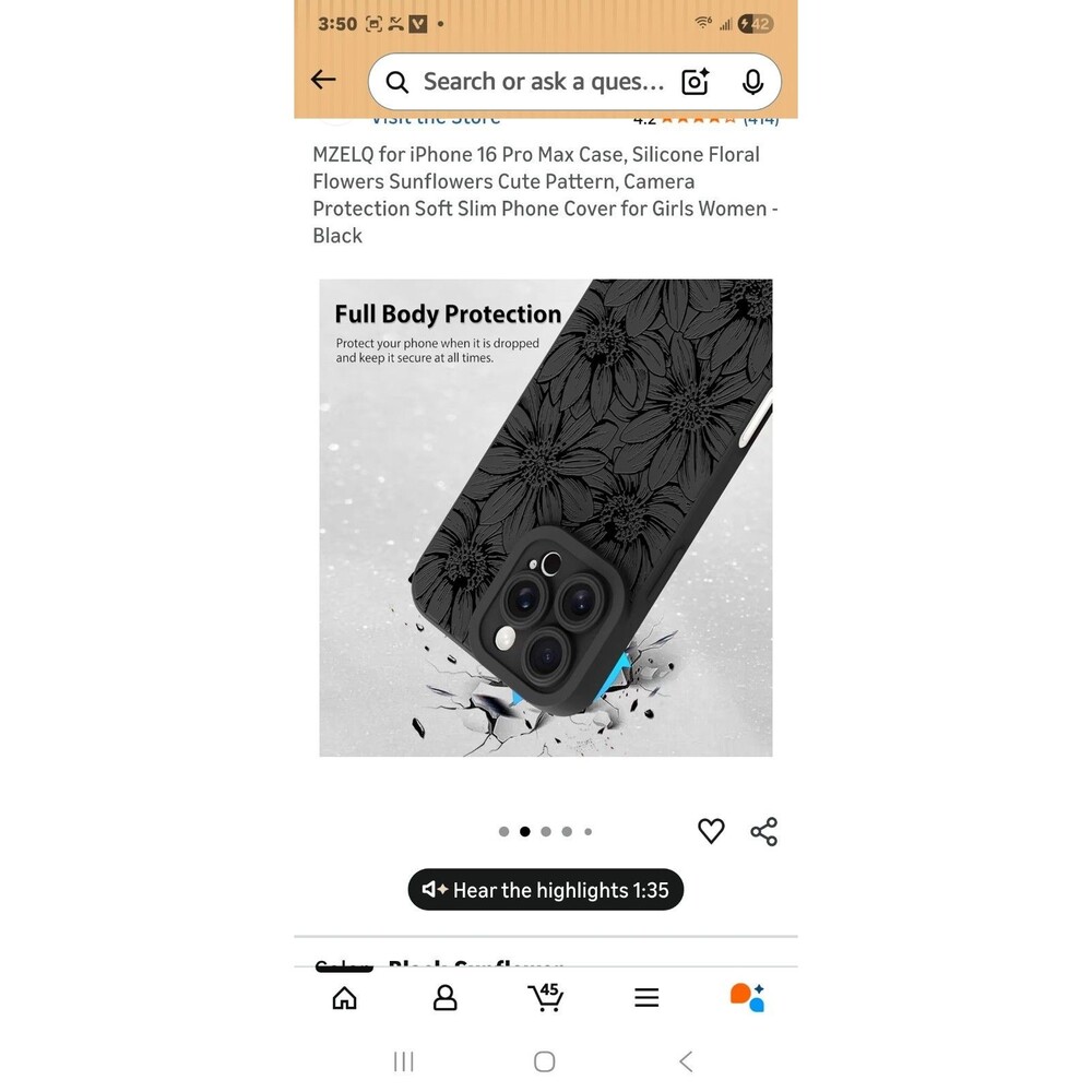 NEW - Mzelq Black Flower Phone Case For Iphone 16 Pro Max - Picture 4 of 4